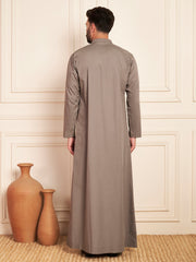 Grey Solid Arabic Cotton Thobe for Men