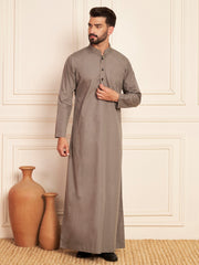 Grey Solid Arabic Cotton Thobe for Men