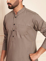 Grey Solid Arabic Cotton Thobe for Men