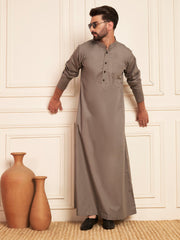 Grey Solid Arabic Cotton Thobe for Men