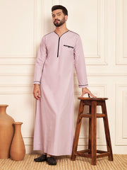 Lavender Cotton Thobe with Piping Detailing