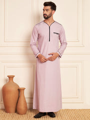 Lavender Cotton Thobe with Piping Detailing
