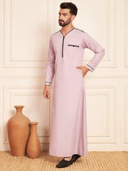 Lavender Cotton Thobe with Piping Detailing