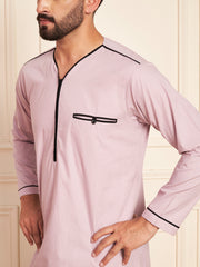Lavender Cotton Thobe with Piping Detailing
