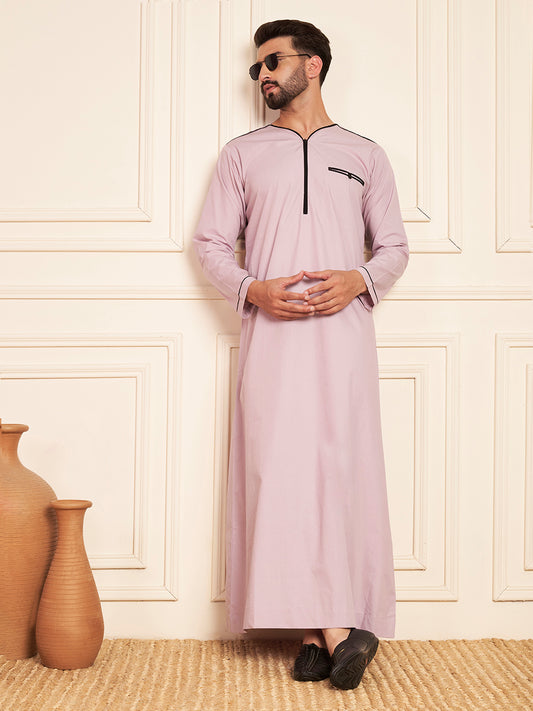 Lavender Cotton Thobe with Piping Detailing