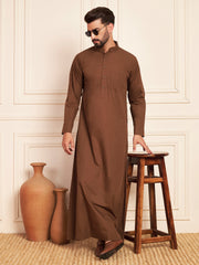 Brown Solid Arabic Cotton Thobe for Men