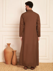 Brown Solid Arabic Cotton Thobe for Men