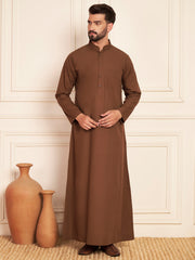 Brown Solid Arabic Cotton Thobe for Men