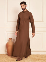Brown Solid Arabic Cotton Thobe for Men