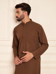 Brown Solid Arabic Cotton Thobe for Men