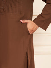 Men’s Brown Cotton Pleated Arabic Thobe