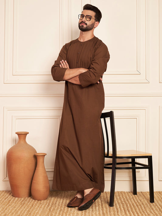 Men’s Brown Cotton Pleated Arabic Thobe