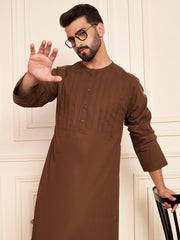 Men’s Brown Cotton Pleated Arabic Thobe