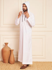 Men’s White Arabic Thobe with Attached Hood