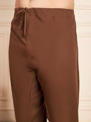 Brown Cotton Pathani Kurta Pajama Set for Men