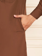 Brown Cotton Pathani Kurta Pajama Set for Men
