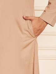 Men’s Beige Arabic Thobe with Attached Hood