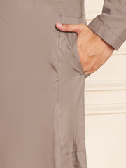 Grey Arabic Cotton Thobe with Piping