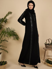 Luxury Black Modest Women Abaya Burqa with Matching Georgette Hijab