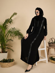 Luxury Black Modest Women Abaya Burqa with Matching Georgette Hijab