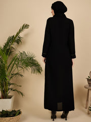 Black Modest Embroidered Pleated Abaya Burqa with Matching Hijab