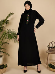 Black Modest Embroidered Pleated Abaya Burqa with Matching Hijab