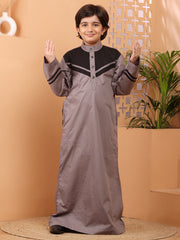 Grey and Black Solid Thobe/Jubba for Kids Boys