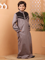 Grey and Black Solid Thobe/Jubba for Kids Boys