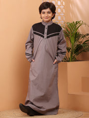 Grey and Black Solid Thobe/Jubba for Kids Boys