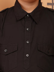 Black Pathani Kurta Pajama Set for Kids Boys