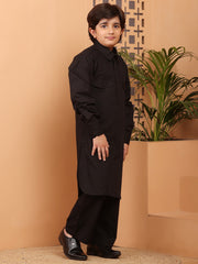 Black Pathani Kurta Pajama Set for Kids Boys