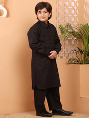 Black Pathani Kurta Pajama Set for Kids Boys