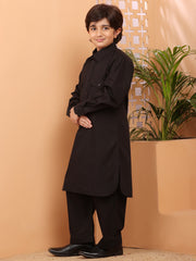 Black Pathani Kurta Pajama Set for Kids Boys