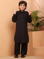Black Pathani Kurta Pajama Set for Kids Boys