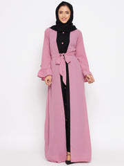 Puce Pink Abaya for Women with Black Georgette Scarf