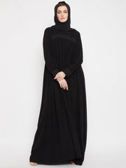 Black Lace work Designed Abaya for Women with Black Georgette Scarf