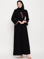 Black Embroidery Abaya Dress with Black Georgette Hijab