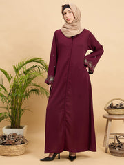 Luxury Hand worked Modest Maroon Abaya Burqa with Beige Hijab