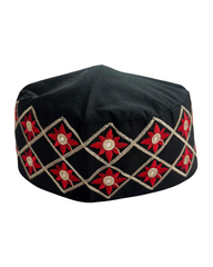 Black Embroidered Cotton Kufi Cap for Men
