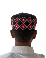 Black Embroidered Cotton Kufi Cap for Men