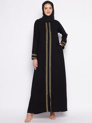A-Line Black Embroidery Abaya with Black Georgette Hijab