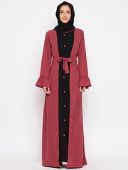 Rust & Black Abaya for Women with Black Georgette Scarf