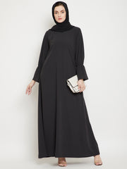 Solid A- Line Abaya for Women with Black Georgette Scarf