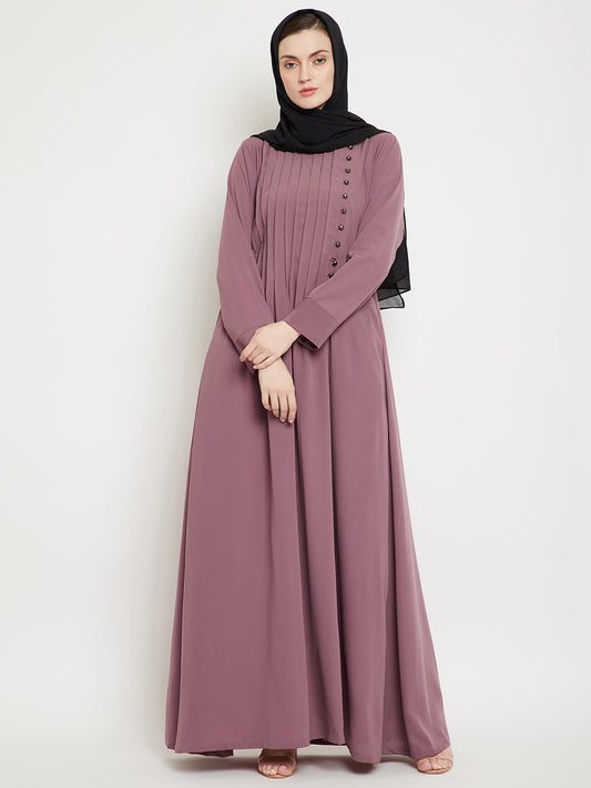 Puce Pink Side Plate Abaya for Women with Black Georgette Scarf