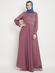 Umbrella Cut Puce Pink Abaya for Women with Black Georgette Hijab