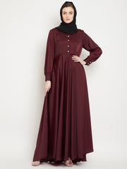 Umbrella Cut Maroon Abaya for Women with Black Georgette Hijab