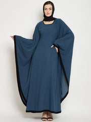 Pearl Design Grey Kaftan Abaya for Women with Black Georgette Hijab