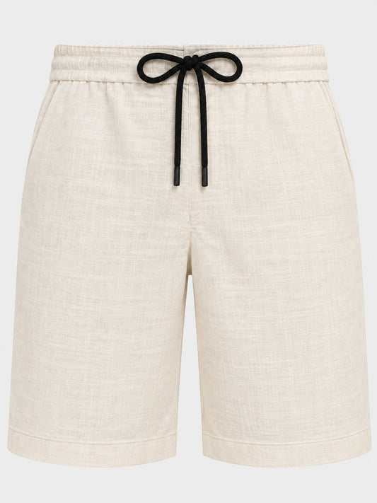 Off White Natural Linen Shorts for Men