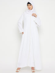 Embroidery White Abaya Umrah/Hajj with Black Hijab