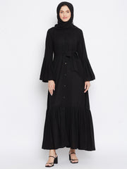 Front Open Black Abaya for Women with Black Georgette Hijab